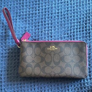 Coach Brown Wristlet with Pink Accents